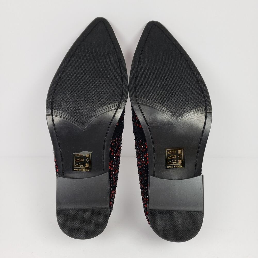 Bolano Desta Mens Sz 11 Black Red Fashion Rhinestone Slip On Dress Loafer Shoes - Picture 8 of 13